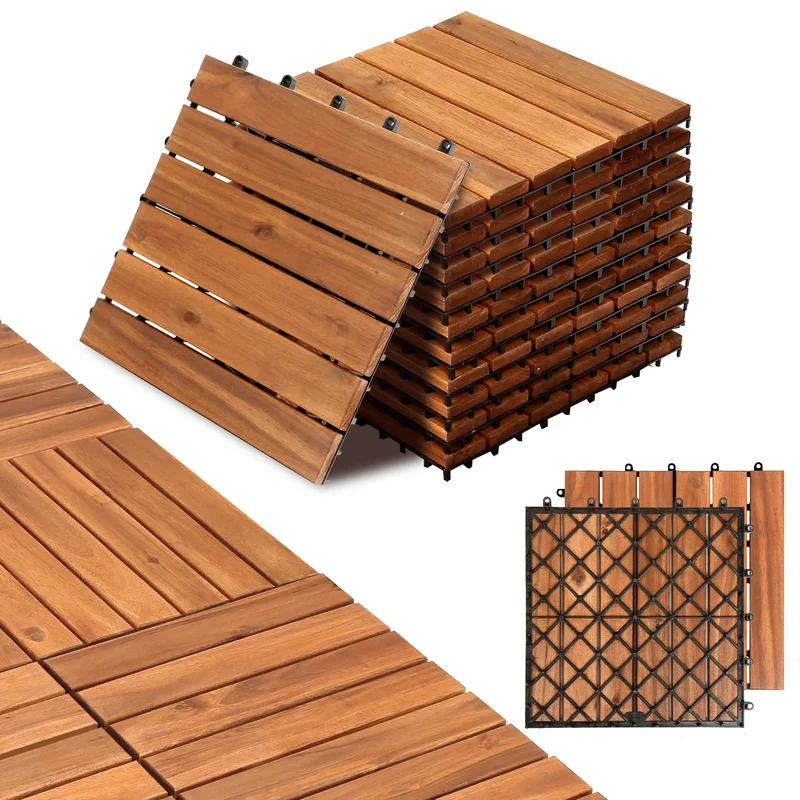 Lospitch Akazienholzfliesen 30x30cm Klicksystem für Balkon Terrasse Garten
