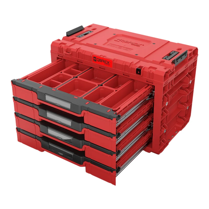 Qbrick System PRIME Drawer 4 Toolbox Expert RED ULTRA HD modularer Werkzeugkasten mit 4 Schubladen 542 x 335 x 369 mm 21,2 l