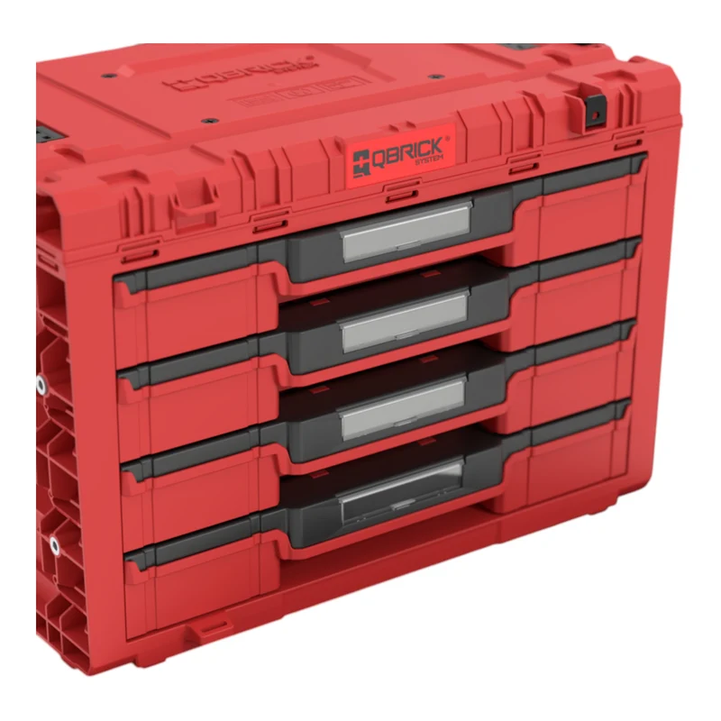 Qbrick System PRIME Drawer 4 Toolbox Expert RED ULTRA HD modularer Werkzeugkasten mit 4 Schubladen 542 x 335 x 369 mm 21,2 l