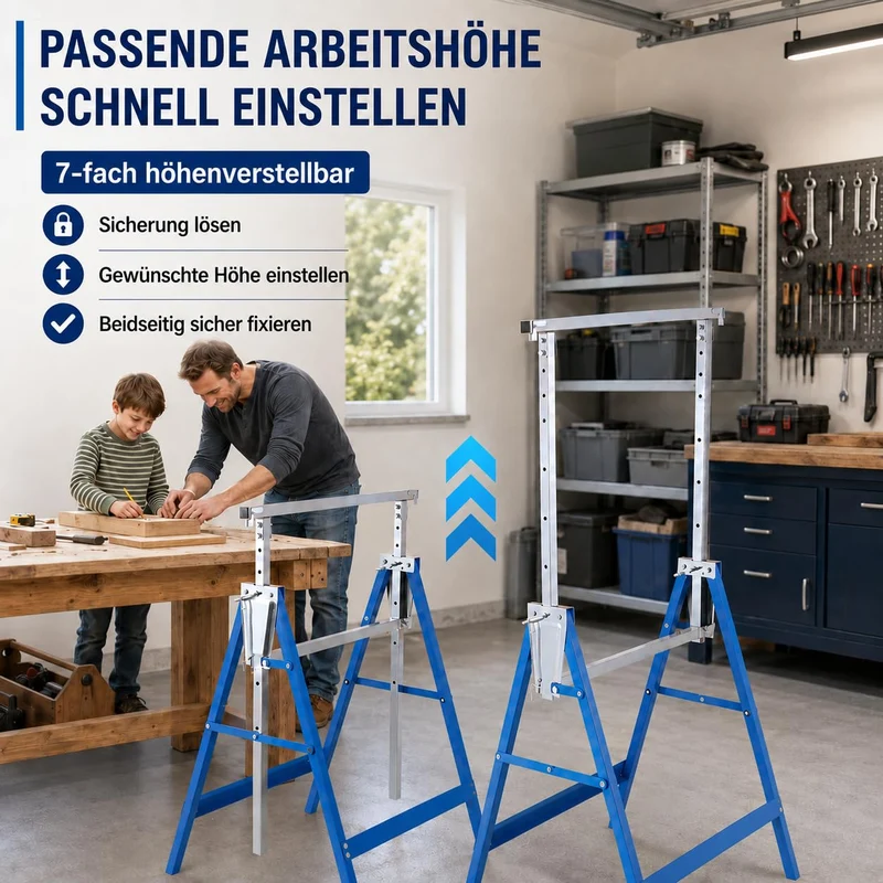 Lospitch Gerüstbock 2er Set 400kg Höhenverstellbar 80 bis 130cm Klappbar für Werkstatt Renovierung