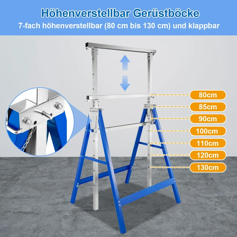 Lospitch Gerüstbock 2er Set 400kg Höhenverstellbar 80 bis 130cm Klappbar für Werkstatt Renovierung