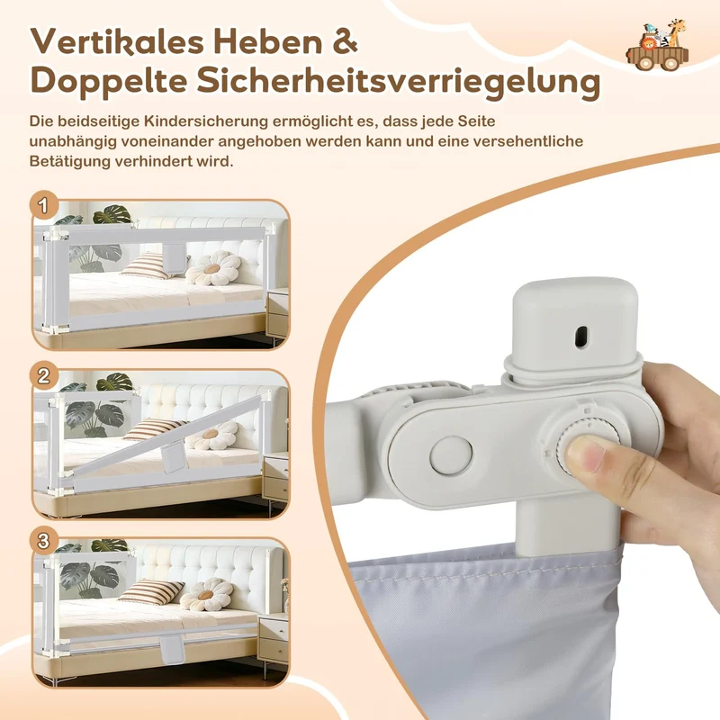 Lospitch Bettgitter Rausfallschutz 150/180/200cm Höhenverstellbar 64 bis 96cm für Kinderbett Babybett