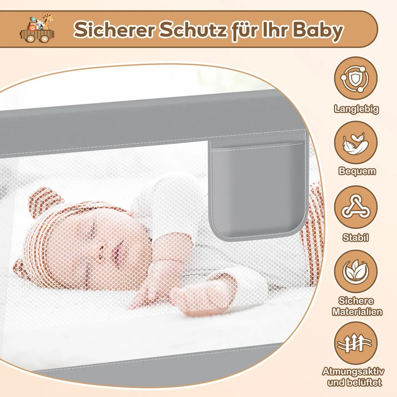 Lospitch Bettgitter Rausfallschutz 150/180/200cm Höhenverstellbar 64 bis 96cm für Kinderbett Babybett