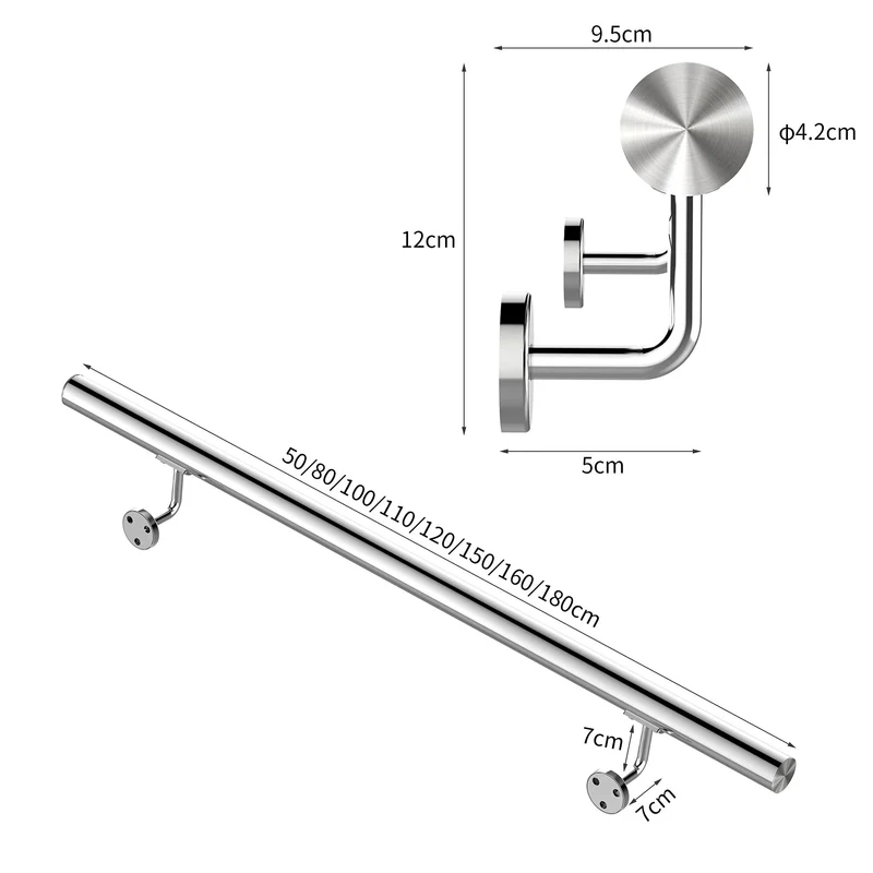 Lospitch Edelstahl Handlauf Ø42mm 50 bis 200cm Wandhandlauf für Treppen Innen und Außen