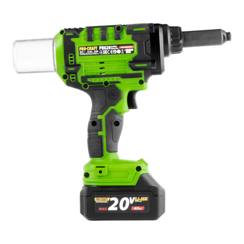 Procraft PRG20 Akku Blindnietpistole 20 V 10 kN 2,4 - 6 mm Brushless + 2x Akku 4,0 Ah + Ladegerät + Koffer