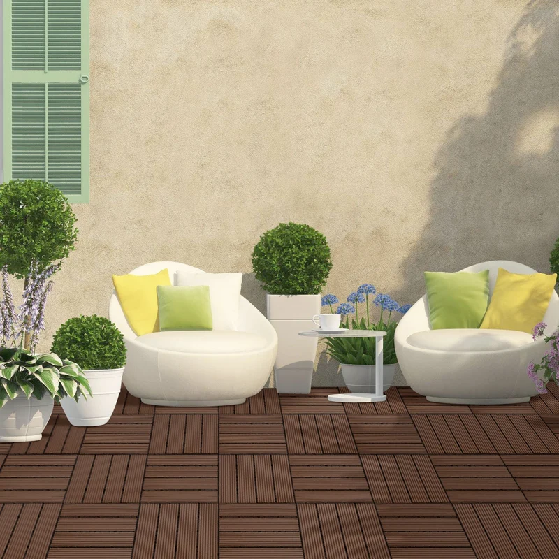 Lospitch WPC Terrassenfliesen 30x30 cm 11 Stück Klickfliesen für Balkon und Garten