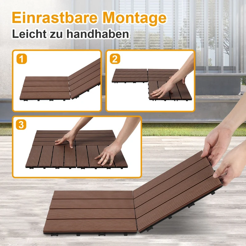 Lospitch WPC Terrassenfliesen 30x30 cm 11 Stück Klickfliesen für Balkon und Garten