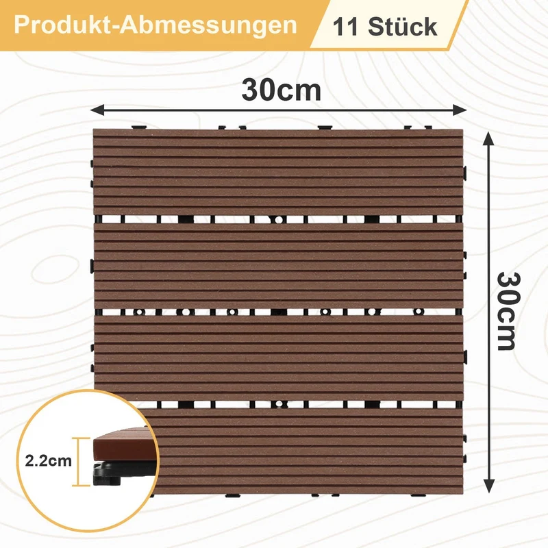 Lospitch WPC Terrassenfliesen 30x30 cm 11 Stück Klickfliesen für Balkon und Garten