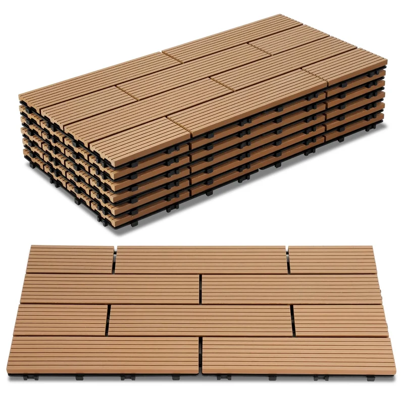 Lospitch WPC Balkonfliesen 30x60 cm Teak Klicksystem für Terrasse und Garten