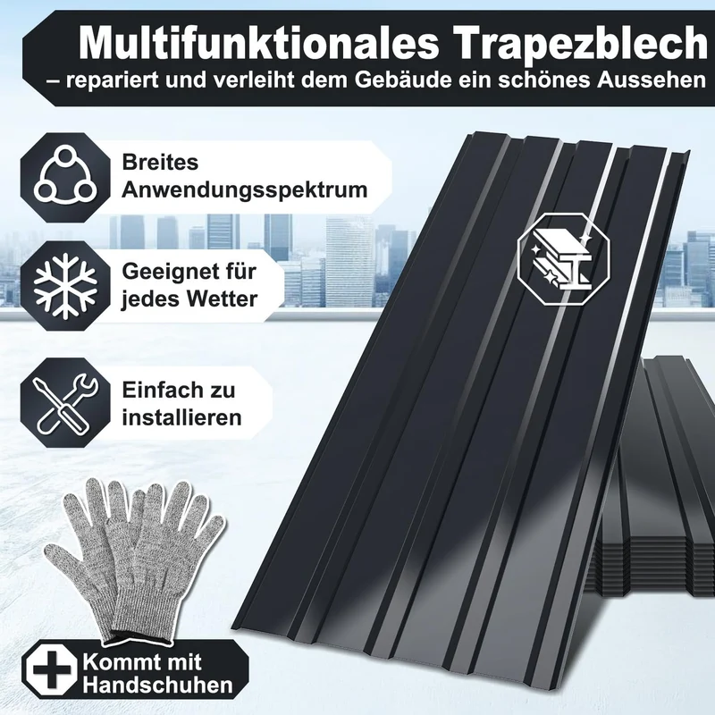 Lospitch Trapezbleche 12 Stück 115 x 45 cm Anthrazit für Dach und Überdachung