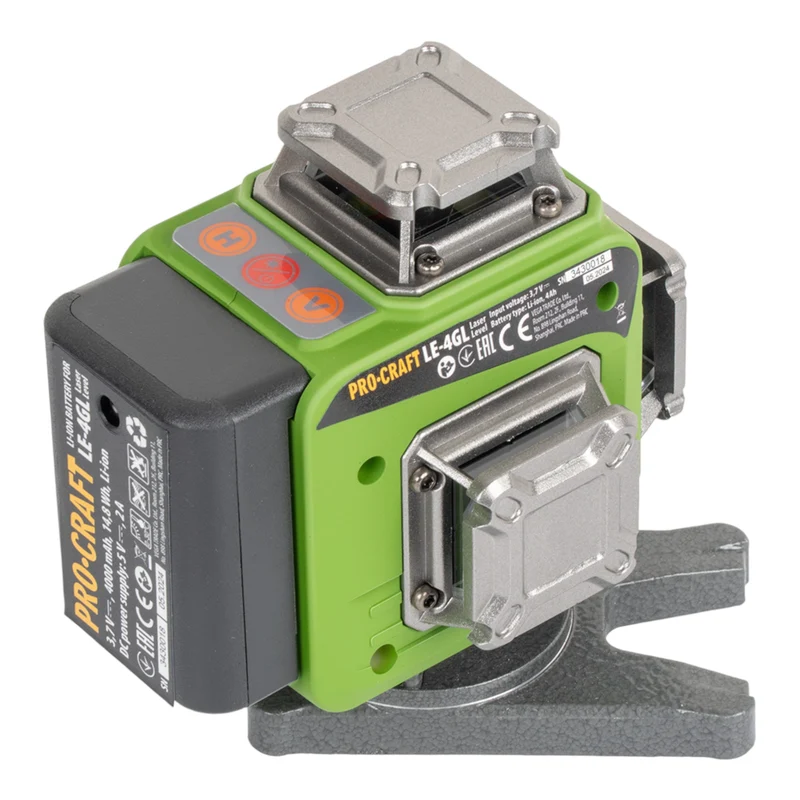 Procraft LE-4GL Akku Kreuzlinienlaser 3,7 V 40 m grün selbstnivellierend + 1x Akku 4,0 Ah + Ladegerät