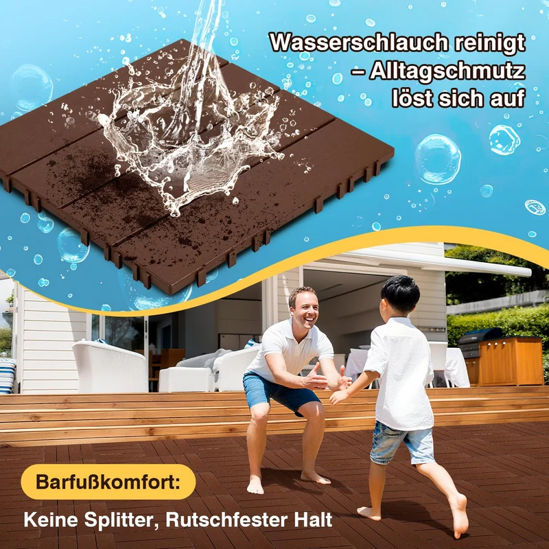 Lospitch Terrassenfliesen Kunststoff 30x30 cm Klickfliesen für Balkon und Terrasse