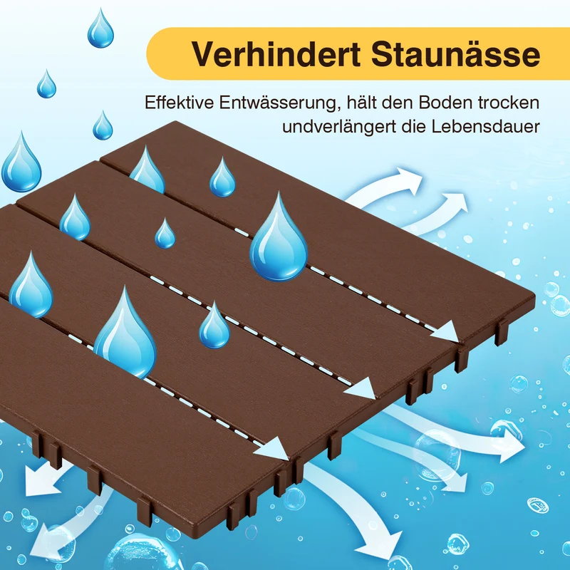 Lospitch Terrassenfliesen Kunststoff 30x30 cm Klickfliesen für Balkon und Terrasse