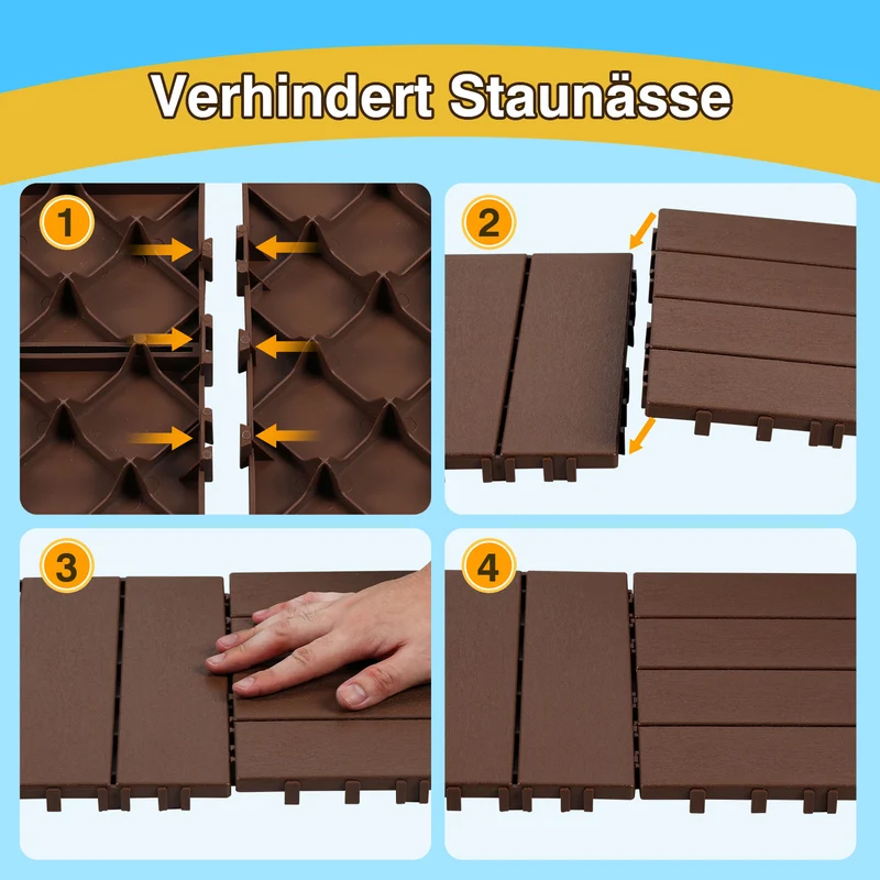 Lospitch Terrassenfliesen Kunststoff 30x30 cm Klickfliesen für Balkon und Terrasse
