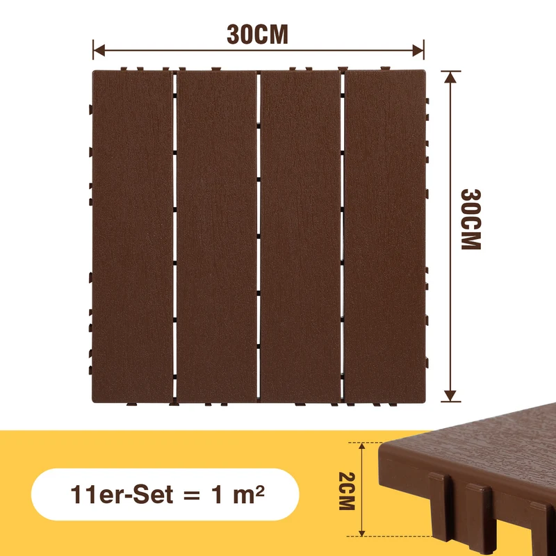 Lospitch Terrassenfliesen Kunststoff 30x30 cm Klickfliesen für Balkon und Terrasse