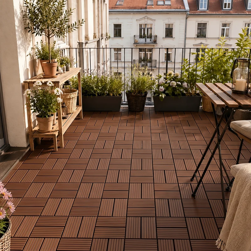Lospitch Klickfliesen Kunststoff 30x30 cm für Balkon Terrasse Pool
