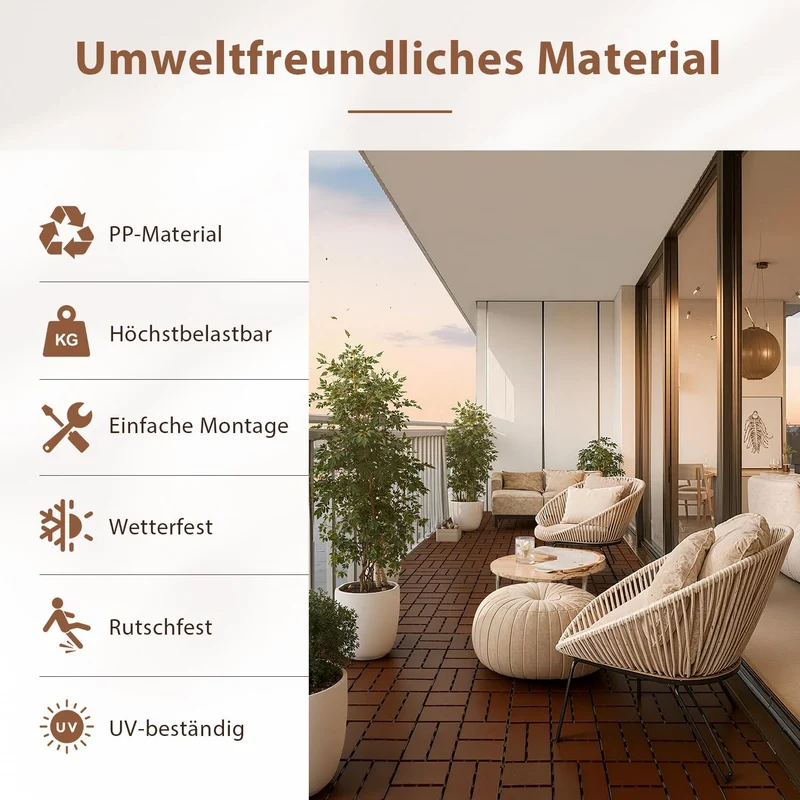Lospitch Klickfliesen Kunststoff 30x30 cm für Balkon Terrasse Pool