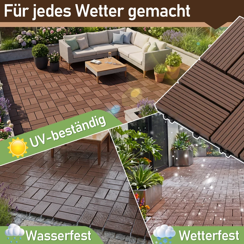 Lospitch Klickfliesen Kunststoff 30x30 cm für Balkon Terrasse Pool