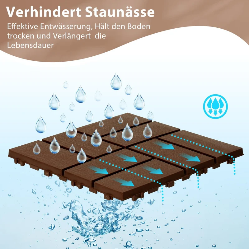 Lospitch Klickfliesen Kunststoff 30x30 cm für Balkon Terrasse Pool