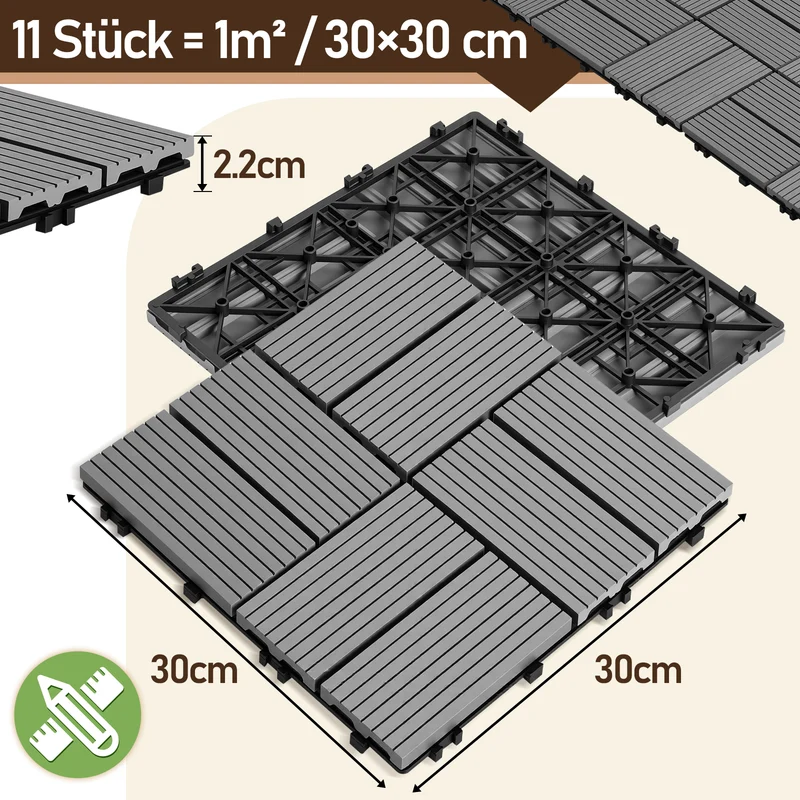 Lospitch Klickfliesen Kunststoff 30x30 cm für Balkon Terrasse Pool