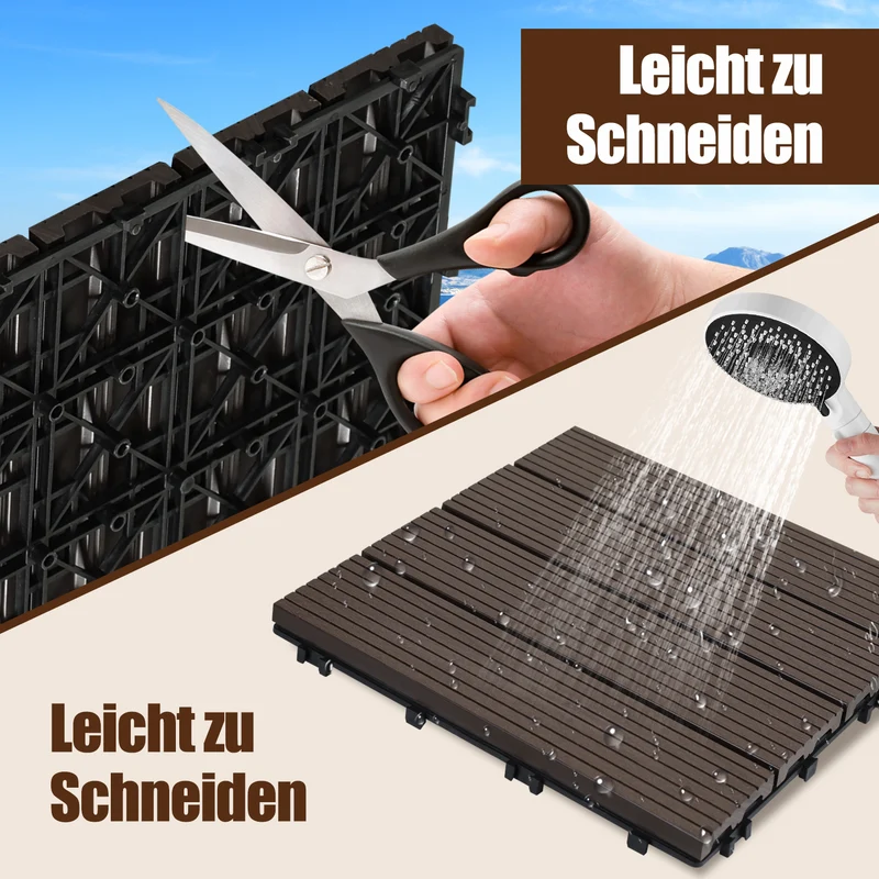 Lospitch WPC Terrassenfliesen 30 × 30 cm für Balkon und Terrasse