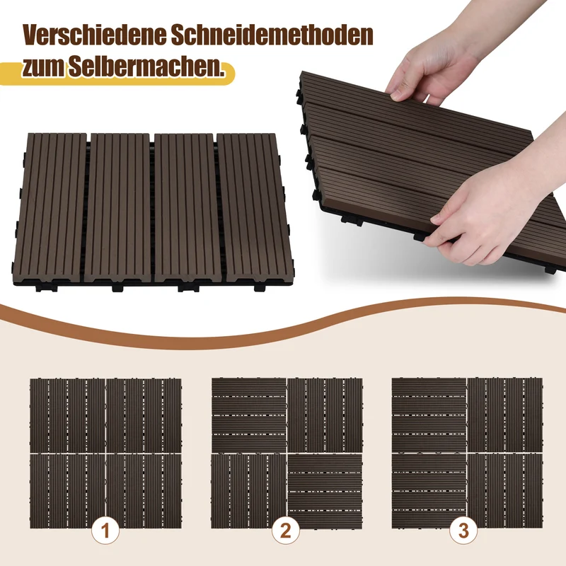Lospitch WPC Terrassenfliesen 30 × 30 cm für Balkon und Terrasse