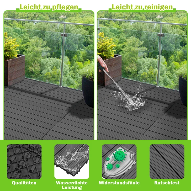 Lospitch WPC Terrassenfliesen 30 × 60 cm mit Klick-System