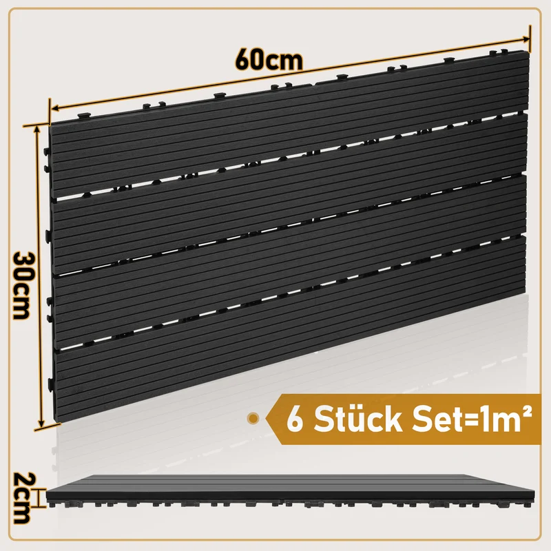 Lospitch WPC Terrassenfliesen 30 × 60 cm mit Klick-System