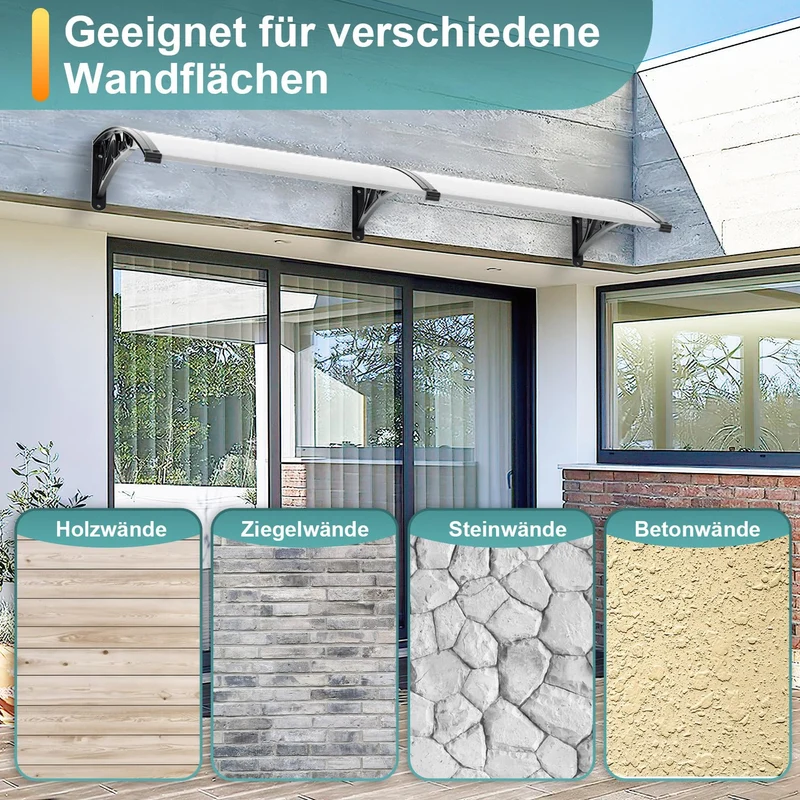 Lospitch Haustürvordach Polycarbonat Transparent 120–300 × 100 cm