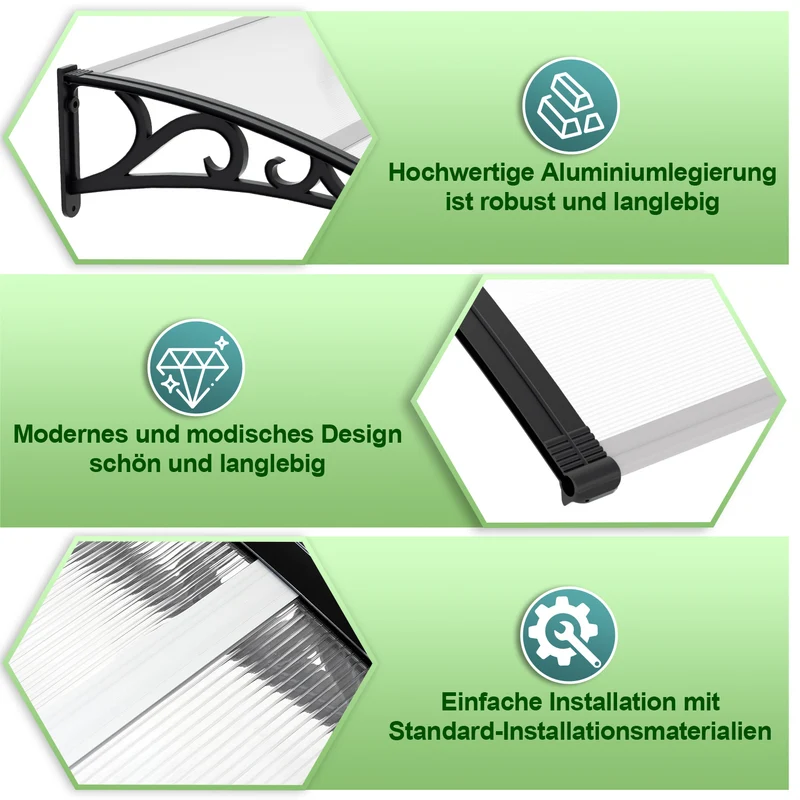 Lospitch Haustürvordach Polycarbonat Transparent 120–300 × 100 cm