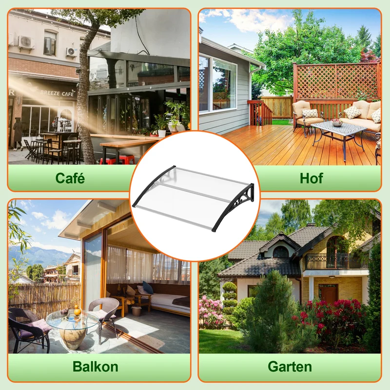 Lospitch Haustürvordach Polycarbonat Transparent 120–300 × 100 cm