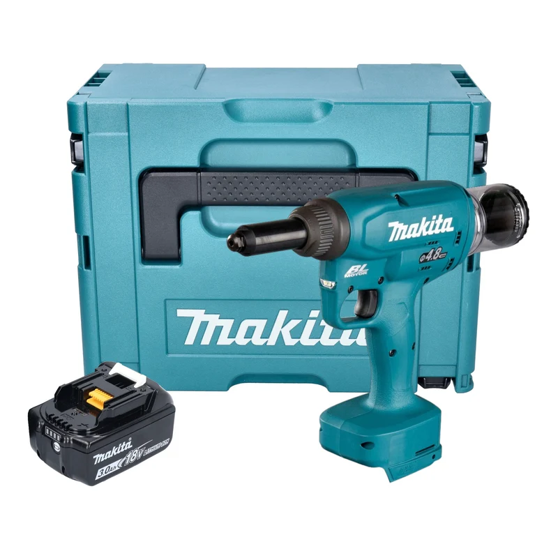 Makita DRV 150 F1J Akku Blindnietsetzgerät 18 V 10 kN 2,4 - 4,8 mm Brushless + 1x Akku 3,0 Ah + Makpac - ohne Ladegerät