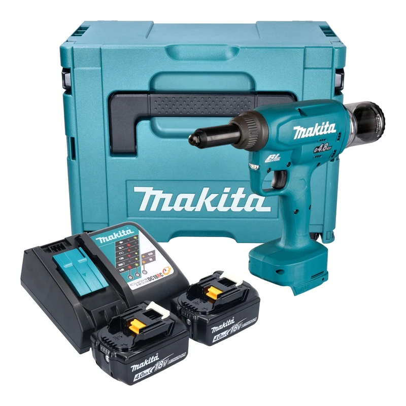 Makita DRV 150 RMJ Akku Blindnietsetzgerät 18 V 10 kN 2,4 - 4,8 mm Brushless + 2x Akku 4,0 Ah + Ladegerät + Makpac