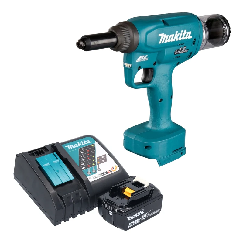 Makita DRV 150 RG1 Akku Blindnietsetzgerät 18 V 10 kN 2,4 - 4,8 mm Brushless + 1x Akku 6,0 Ah + Ladegerät