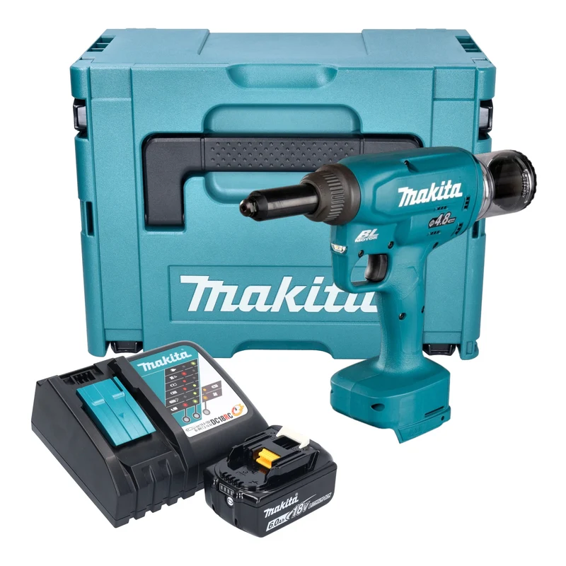 Makita DRV 150 RG1J Akku Blindnietsetzgerät 18 V 10 kN 2,4 - 4,8 mm Brushless + 1x Akku 6,0 Ah + Ladegerät + Makpac
