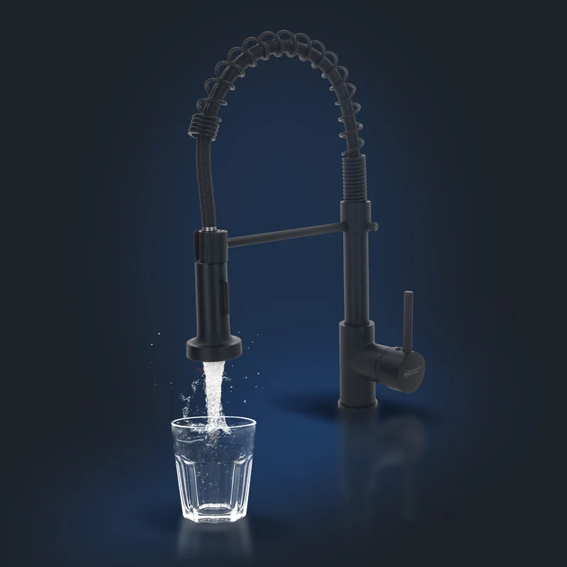 Rosenhahn & Söhne Sylt 200 Küchenarmatur mit Brause- 360° drehbarer Wasserhahn Küche - Armatur Küche schwarz - 2-fach verstellbare Spültischarmatur - Brause & Strahl - Anschlussschläuche