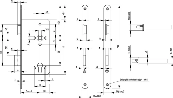 BKS Haustür-Einsteckschloss 0024 ( 3322024112 ) PZW 22/55/92/10 mm DIN links
