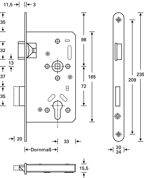 SSF Panik-Einsteckschloss Serie 20 APE ( 3000252877 ) Panik-Funktion E abgerundet Edelstahl