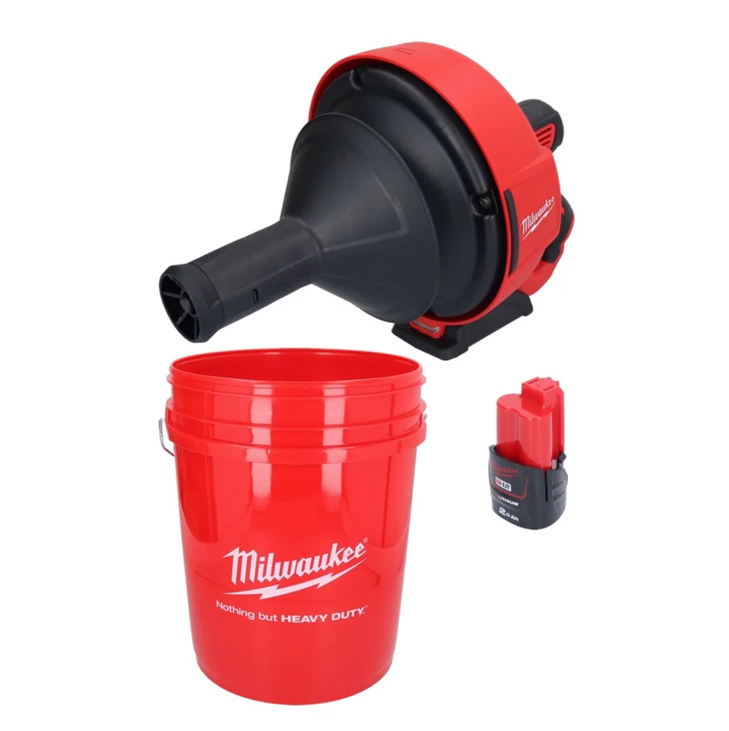 Milwaukee M12 BDC6-201C Akku Rohrreinigungsgerät 12 V + 1x Akku 2,0 Ah + Spirale + Eimer - ohne Ladegerät
