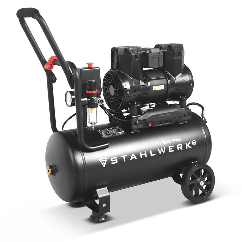 STAHLWERK Kompressor ST-310 Pro mit 8 bar | 1,97 PS | 1,45 kW | 250 l/min | 30 L Tank ölfreier Druckluft-Kompressor | Kolben-Kompressor | Silent-Kompressor | Flüster-Kompressor mit Brushless-Motoren