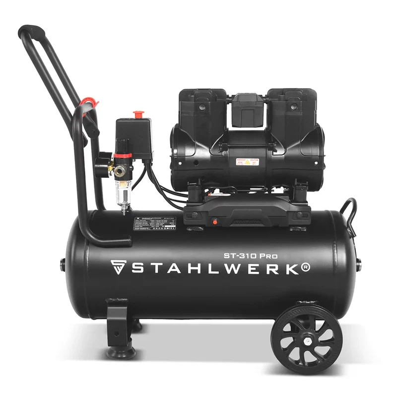 STAHLWERK Kompressor ST-310 Pro mit 8 bar | 1,97 PS | 1,45 kW | 250 l/min | 30 L Tank ölfreier Druckluft-Kompressor | Kolben-Kompressor | Silent-Kompressor | Flüster-Kompressor mit Brushless-Motoren