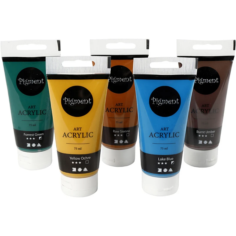 Acrylfarben, Naturfarben, Mattglänzend, Sortierte Farben, 5x75 ml/ 1 Pck [HOB-35136]
