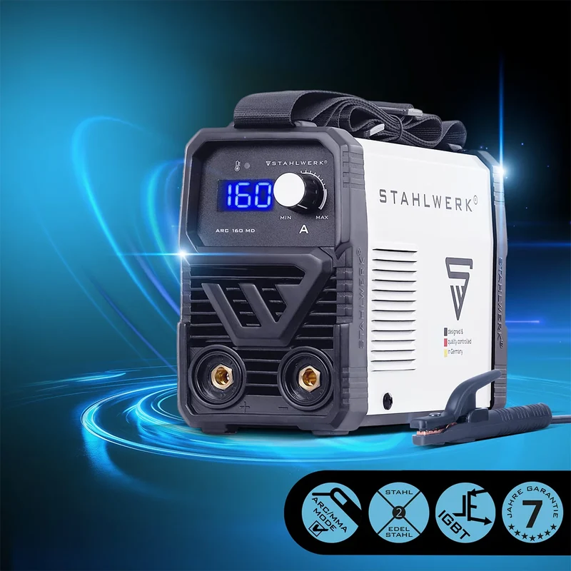 STAHLWERK ARC 160 MD Elektroden-Schweißgerät DC MMA, E-Hand, Lift-TIG Welder | Stufenlos regelbar | Echte 160 Ampere | Sehr kompakt und leicht | Hot-Start, Anti-Stick, Smart-Kühlung | IGBT-Technologie