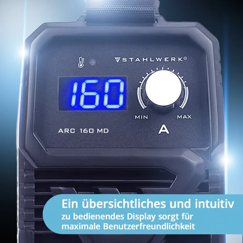 STAHLWERK ARC 160 MD Elektroden-Schweißgerät DC MMA, E-Hand, Lift-TIG Welder | Stufenlos regelbar | Echte 160 Ampere | Sehr kompakt und leicht | Hot-Start, Anti-Stick, Smart-Kühlung | IGBT-Technologie