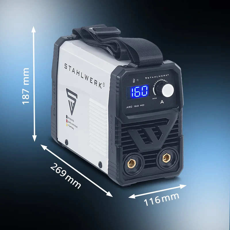 STAHLWERK ARC 160 MD Elektroden-Schweißgerät DC MMA, E-Hand, Lift-TIG Welder | Stufenlos regelbar | Echte 160 Ampere | Sehr kompakt und leicht | Hot-Start, Anti-Stick, Smart-Kühlung | IGBT-Technologie