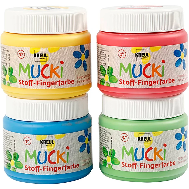 Muck Fingerfarbe, Blau, Grün, Rot, Gelb, 4x150 ml/ 1 Pck [HOB-34770]