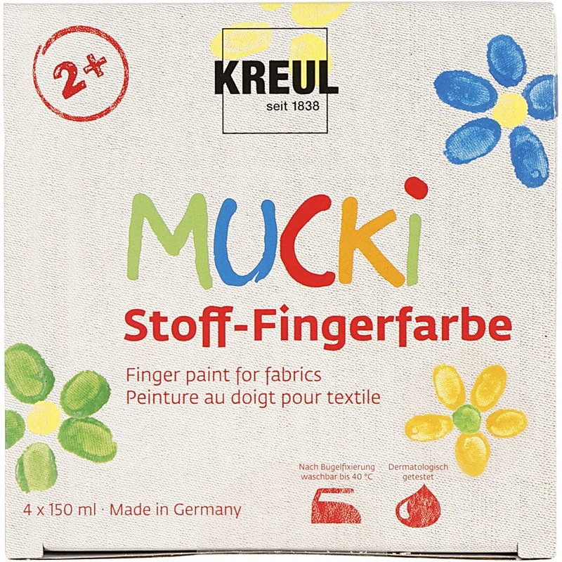 Muck Fingerfarbe, Blau, Grün, Rot, Gelb, 4x150 ml/ 1 Pck [HOB-34770]
