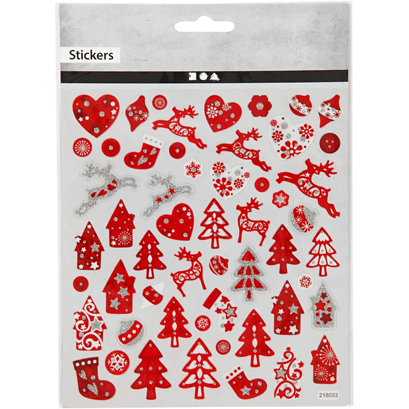 Sticker, Weihnachten in Rot und Weiß, Blatt 15x16,5 cm, ca. 54 Stk, 1 Bl. [HOB-289591]