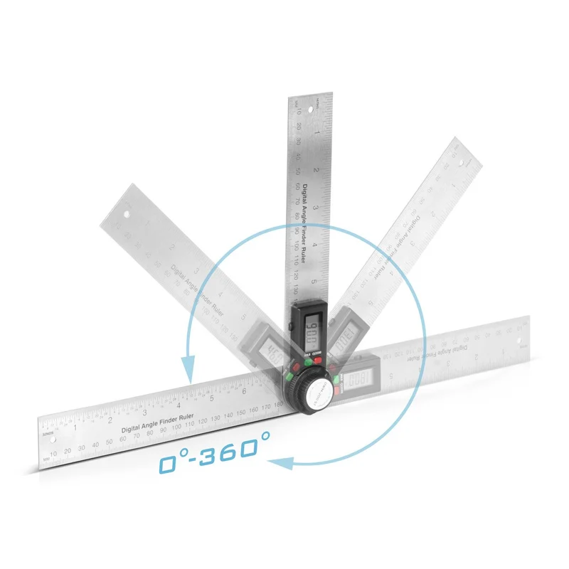 STAHLWERK Digitaler Winkelmesser DWM-200 ST mit 180 mm Messbereich 360° Präzisions-Winkelmessgerät | Gradmesser | Winkellineal aus Edelstahl