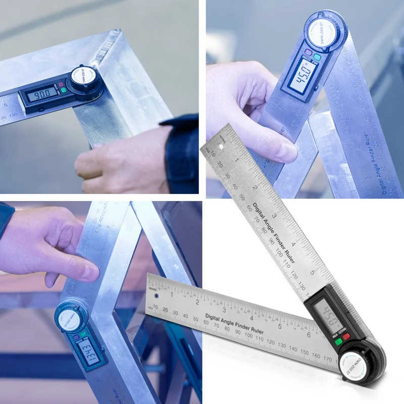 STAHLWERK Digitaler Winkelmesser DWM-200 ST mit 180 mm Messbereich 360° Präzisions-Winkelmessgerät | Gradmesser | Winkellineal aus Edelstahl